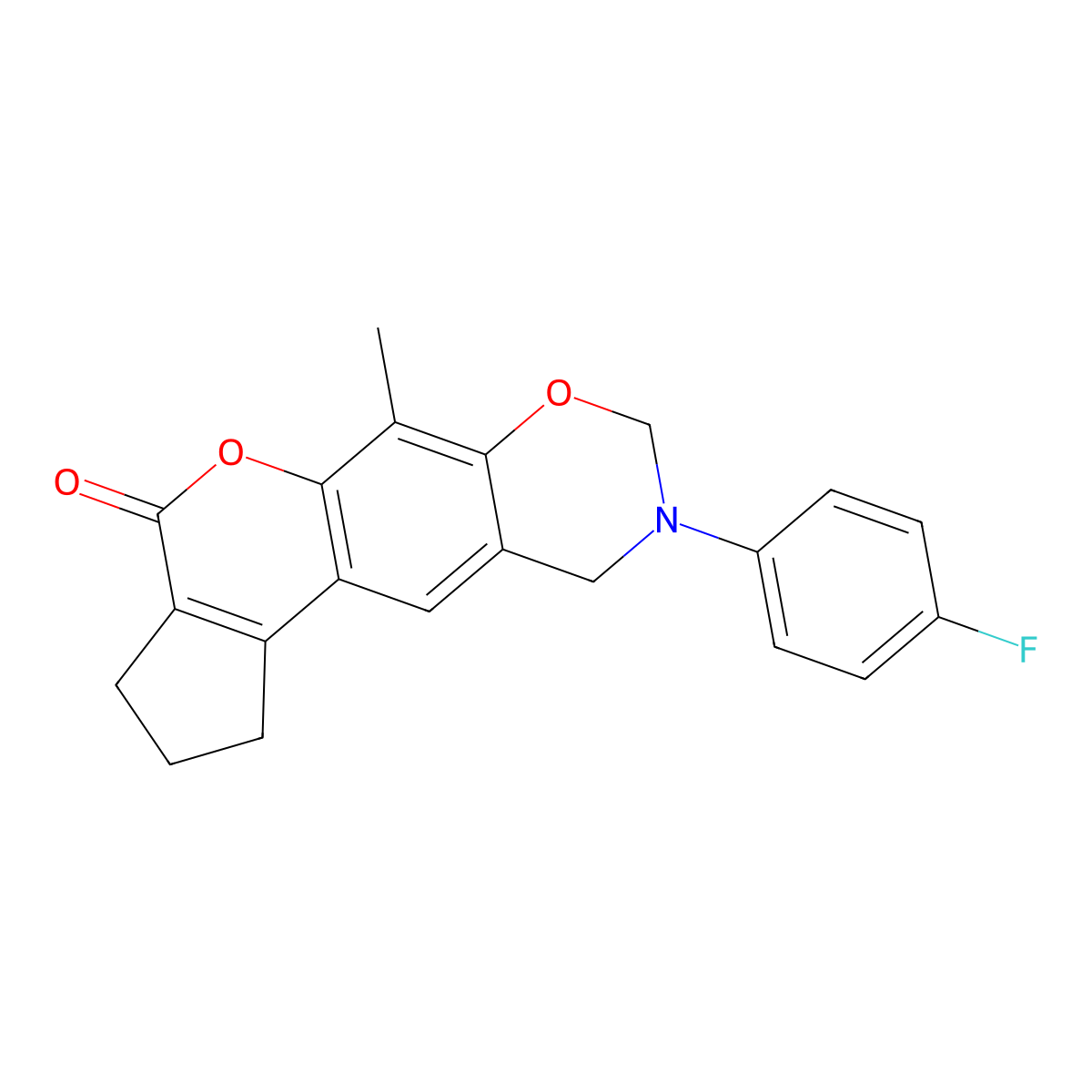 9-(4-fluorophenyl)-6-methyl-2,3,9,10-tetrahydro-8H-cyclopenta[3,4]chromeno[6,7-e][1,3]oxazin-4(1H)-one molecular structure, CAS 850242-64-7