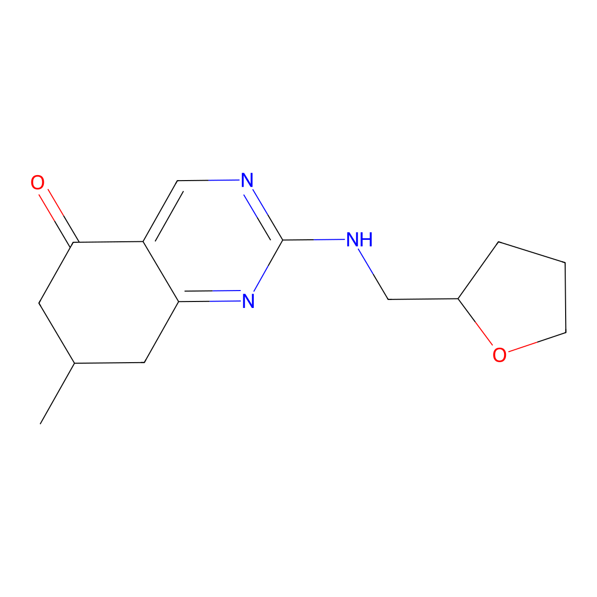 7-methyl-2-[(tetrahydrofuran-2-ylmethyl)amino]-7,8-dihydroquinazolin-5(6H)-one molecular structure, CAS 850243-04-8