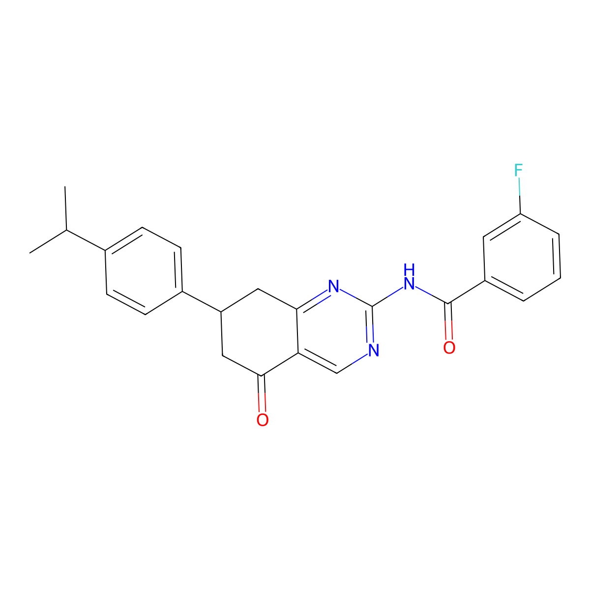 3-fluoro-N-{5-oxo-7-[4-(propan-2-yl)phenyl]-5,6,7,8-tetrahydroquinazolin-2-yl}benzamide molecular structure, CAS 850243-06-0