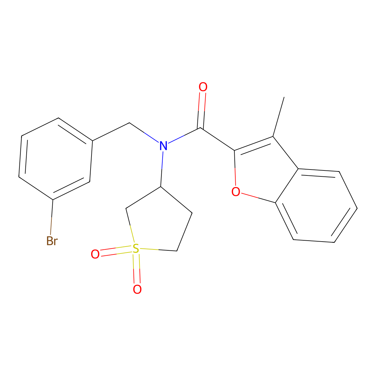 N-(3-bromobenzyl)-N-(1,1-dioxidotetrahydrothiophen-3-yl)-3-methyl-1-benzofuran-2-carboxamide molecular structure, CAS 850243-21-9