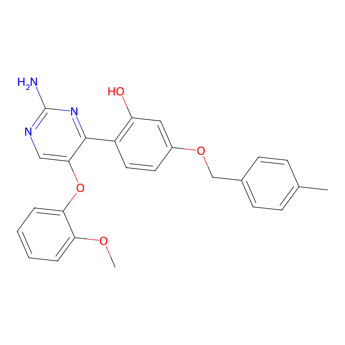 2-(2-Amino-5-(2-methoxyphenoxy)pyrimidin-4-yl)-5-((4-methylbenzyl)oxy)phenol molecular structure, CAS 850243-61-7