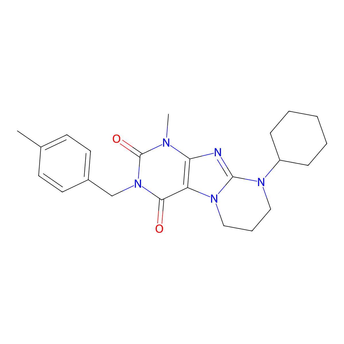 9-cyclohexyl-1-methyl-3-[(4-methylphenyl)methyl]-7,8-dihydro-6H-purino[7,8-a]pyrimidine-2,4-dione molecular structure, CAS 850243-73-1