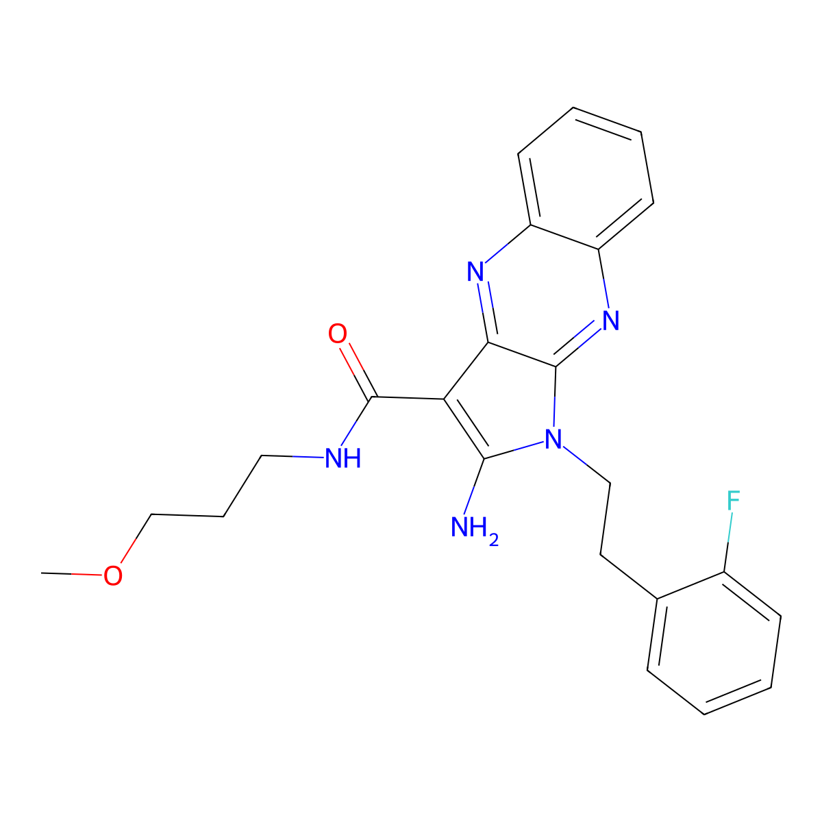 2-amino-1-(2-fluorophenethyl)-N-(3-methoxypropyl)-1H-pyrrolo[2,3-b]quinoxaline-3-carboxamide molecular structure, CAS 850243-91-3
