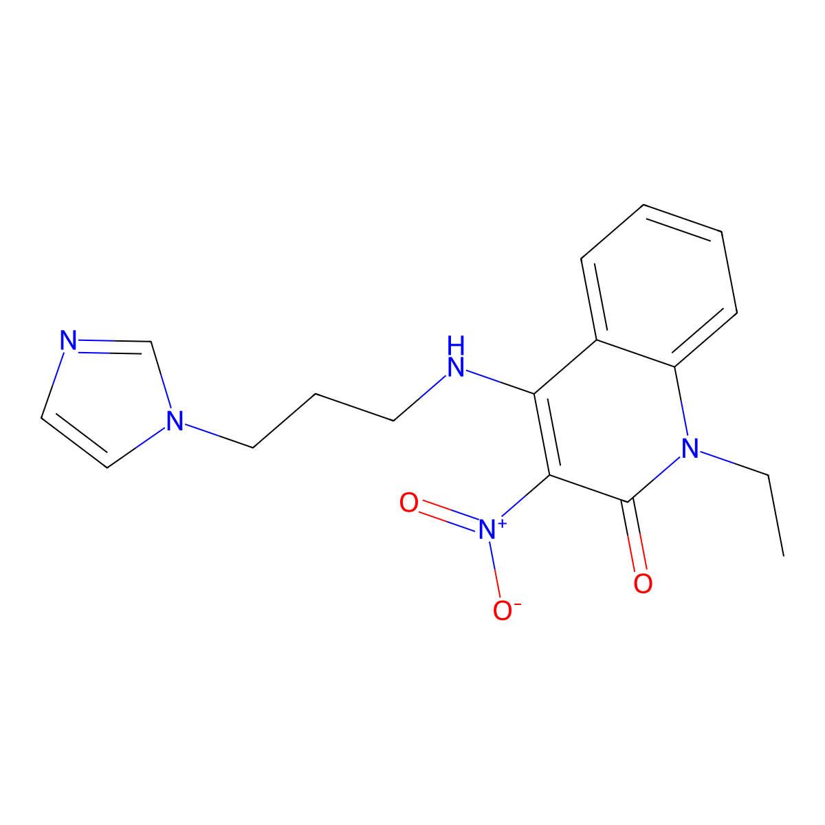 4-((3-(1H-imidazol-1-yl)propyl)amino)-1-ethyl-3-nitroquinolin-2(1H)-one molecular structure, CAS 850244-37-0
