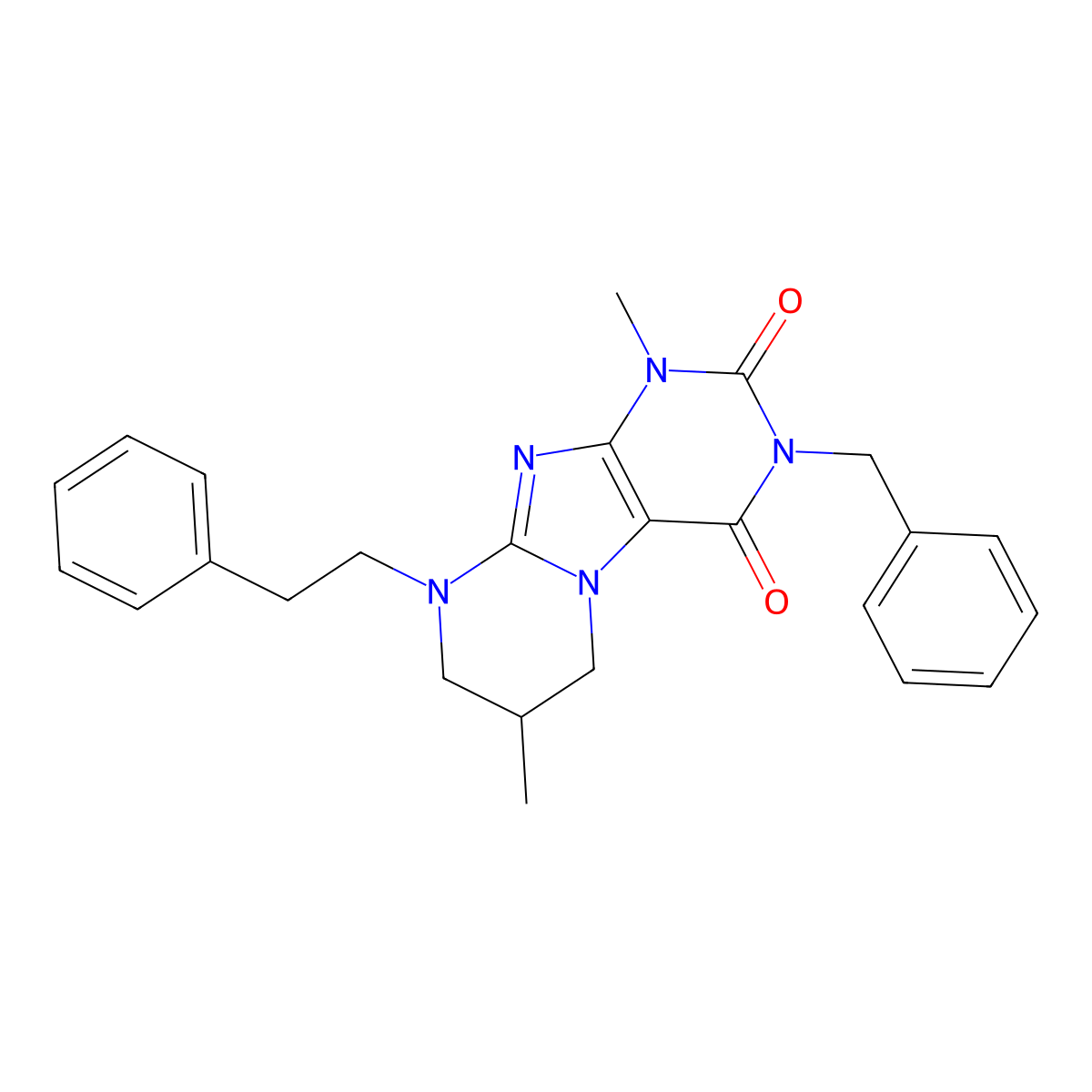 3-benzyl-1,7-dimethyl-9-phenethyl-6,7,8,9-tetrahydropyrimido[2,1-f]purine-2,4(1H,3H)-dione molecular structure, CAS 850244-77-8