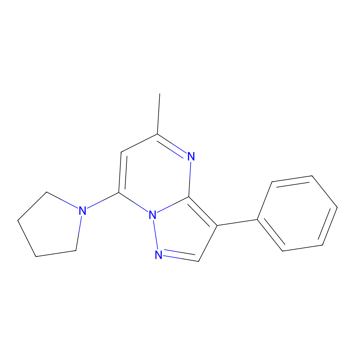 5-Methyl-3-phenyl-7-(pyrrolidin-1-yl)pyrazolo[1,5-a]pyrimidine molecular structure, CAS 850244-88-1
