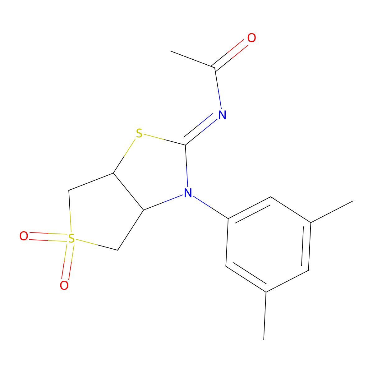N-[(2Z)-3-(3,5-dimethylphenyl)-5,5-dioxidotetrahydrothieno[3,4-d][1,3]thiazol-2(3H)-ylidene]acetamide molecular structure, CAS 850245-11-3