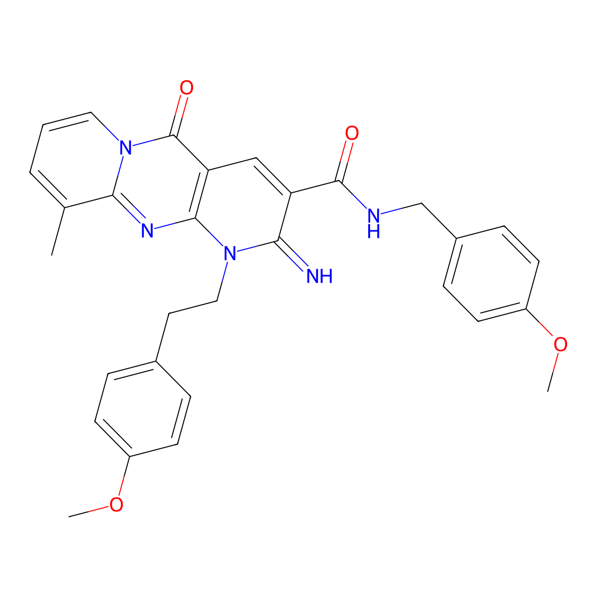 2-imino-N-(4-methoxybenzyl)-1-[2-(4-methoxyphenyl)ethyl]-10-methyl-5-oxo-1,5-dihydro-2H-dipyrido[1,2-a:2',3'-d]pyrimidine-3-carboxamide molecular structure, CAS 850245-13-5