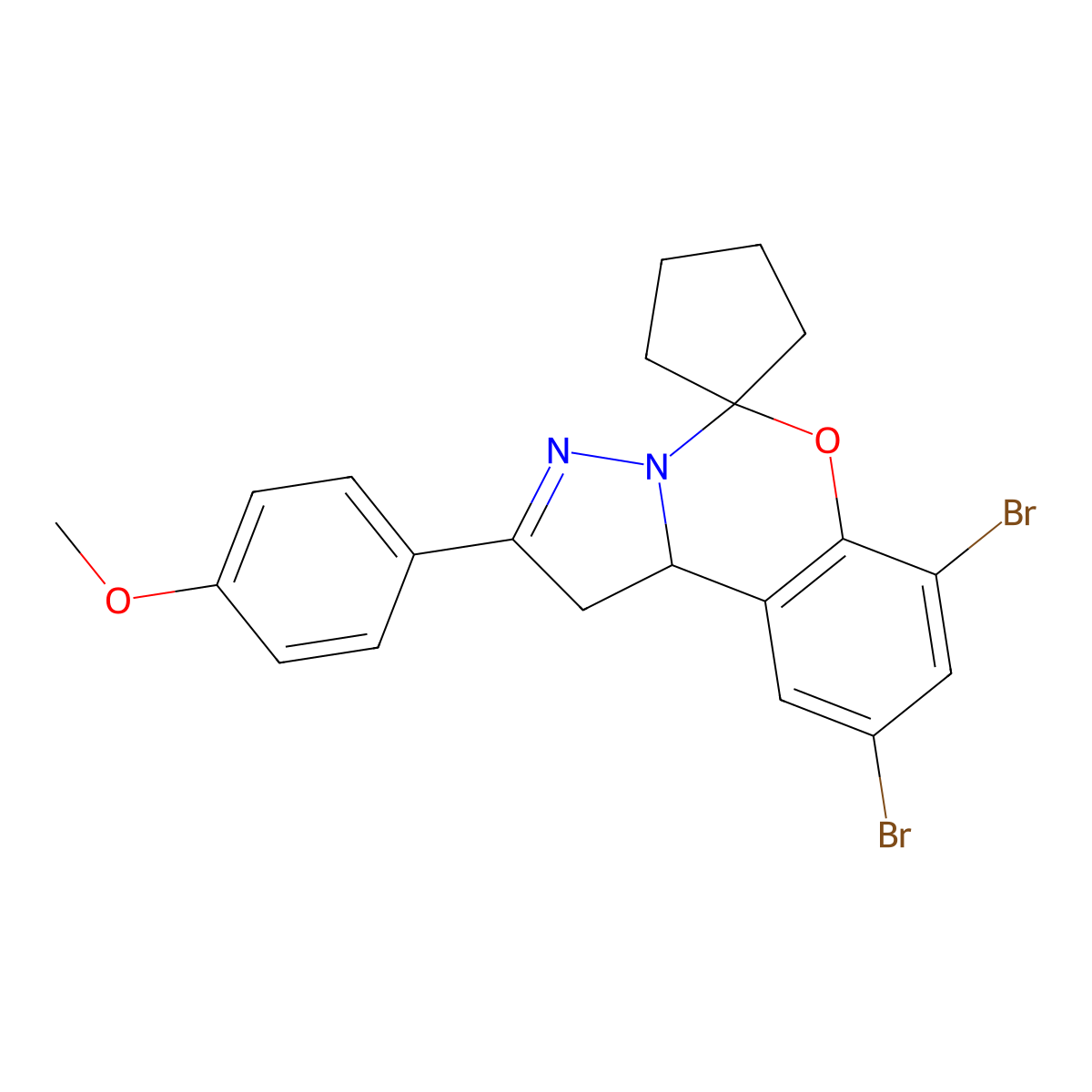 7',9'-Dibromo-2'-(4-methoxyphenyl)-1',10b'-dihydrospiro[cyclopentane-1,5'-pyrazolo[1,5-c][1,3]benzoxazine] molecular structure, CAS 850245-15-7