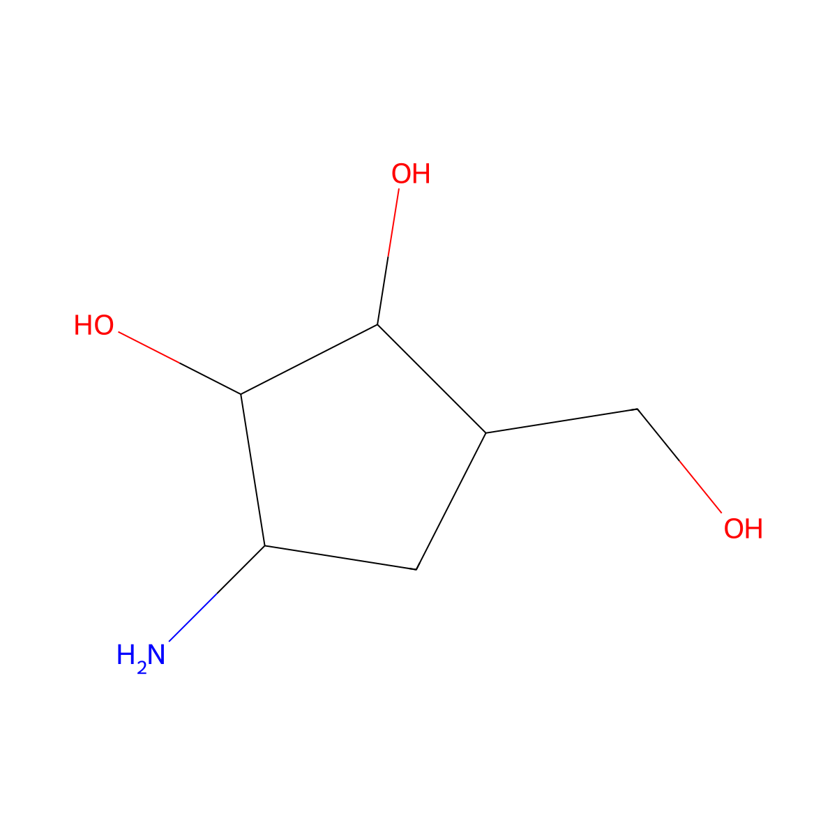 (1R,2S,3R,5R)-3-amino-5-(hydroxymethyl)cyclopentane-1,2-diol molecular structure, CAS 85026-59-1