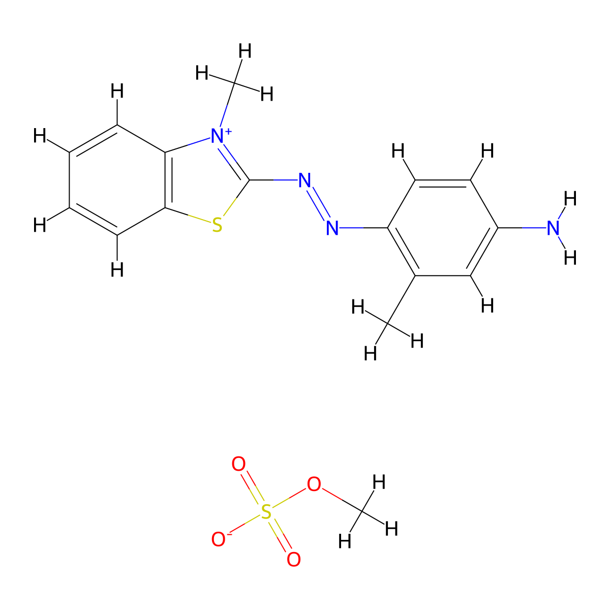 Benzothiazolium, 2-(2-(4-amino-2-methylphenyl)diazenyl)-3-methyl-, methyl sulfate (1:1) molecular structure, CAS 85030-22-4