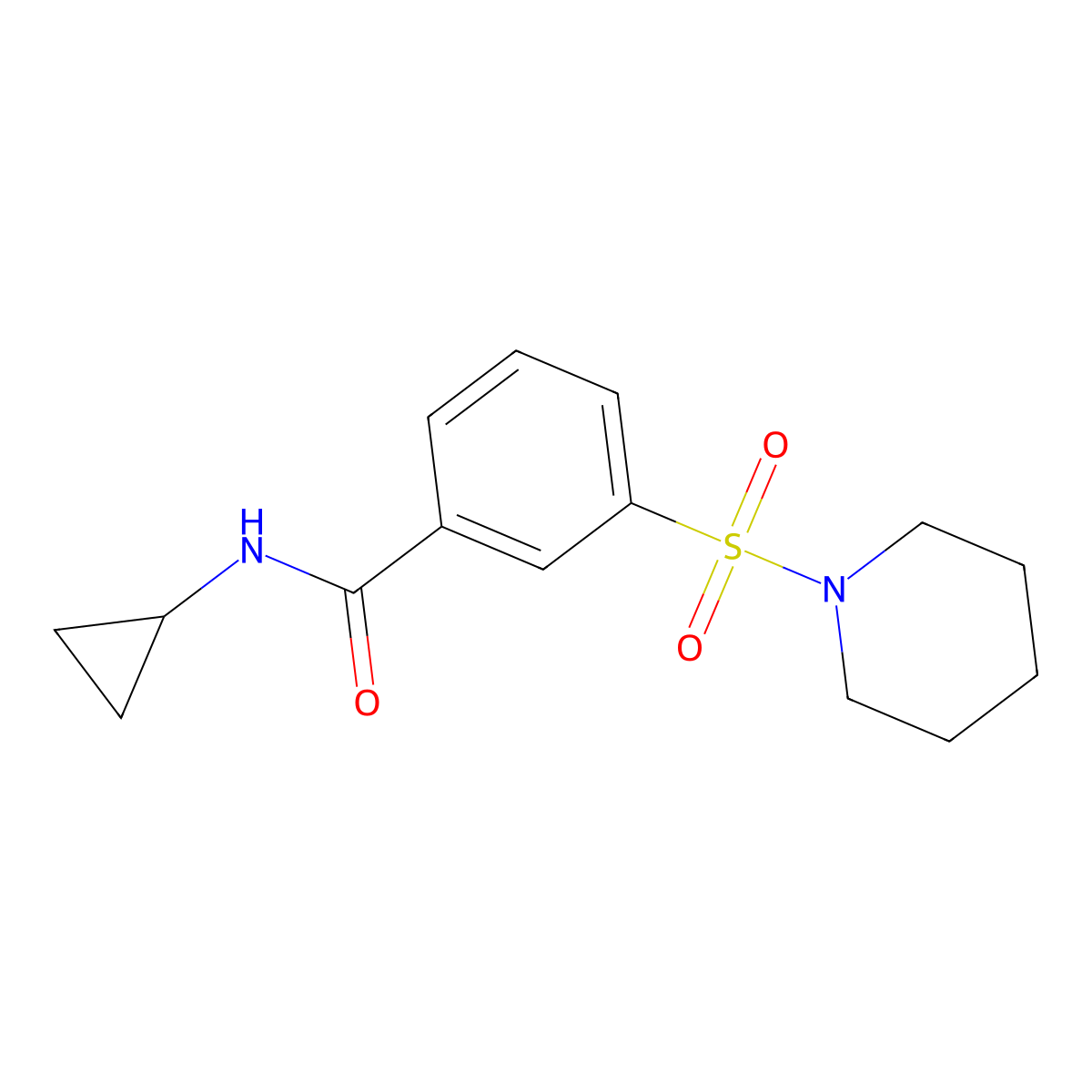 N-cyclopropyl-3-piperidin-1-ylsulfonylbenzamide molecular structure, CAS 850343-71-4