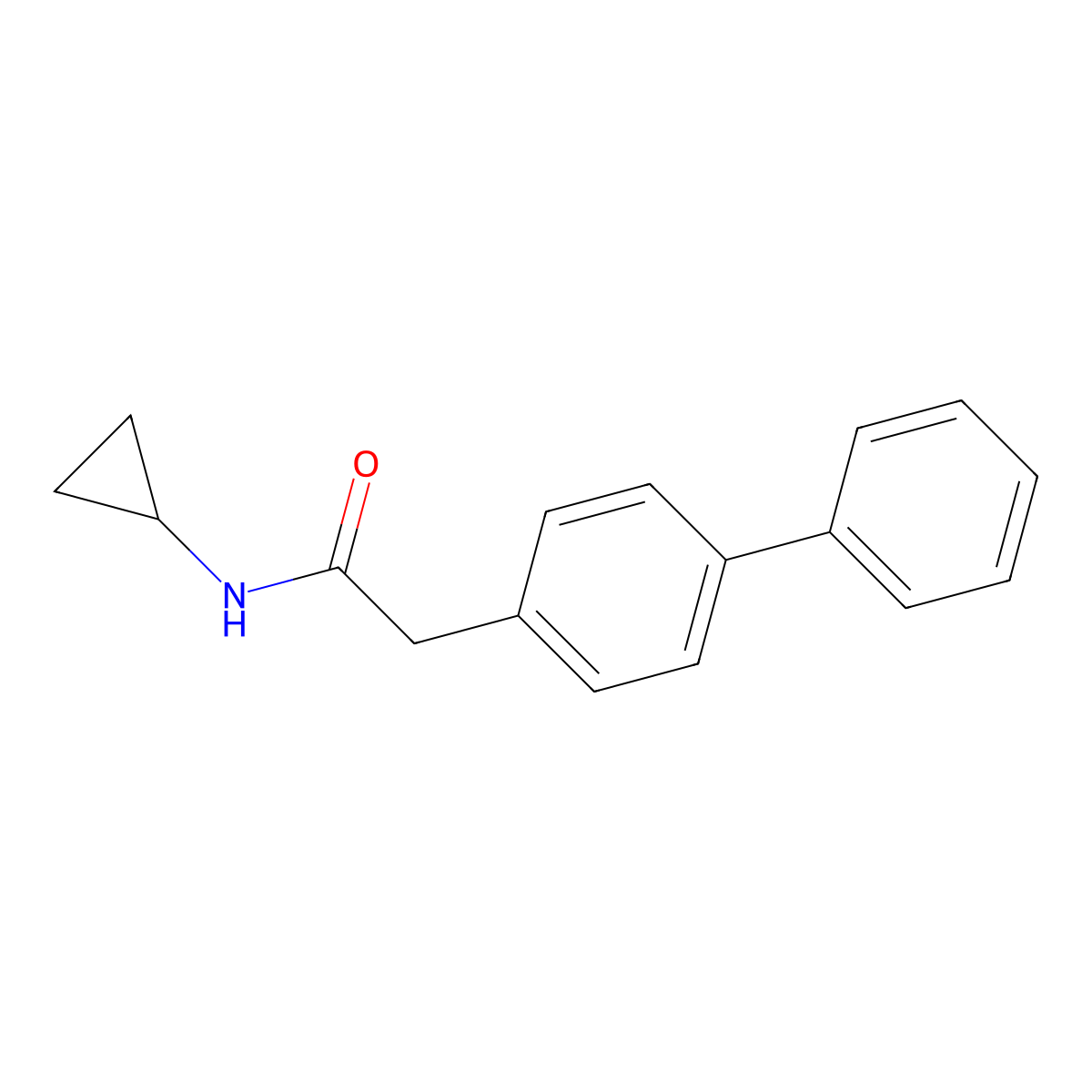 N-cyclopropyl-2-(4-phenylphenyl)acetamide molecular structure, CAS 850345-23-2