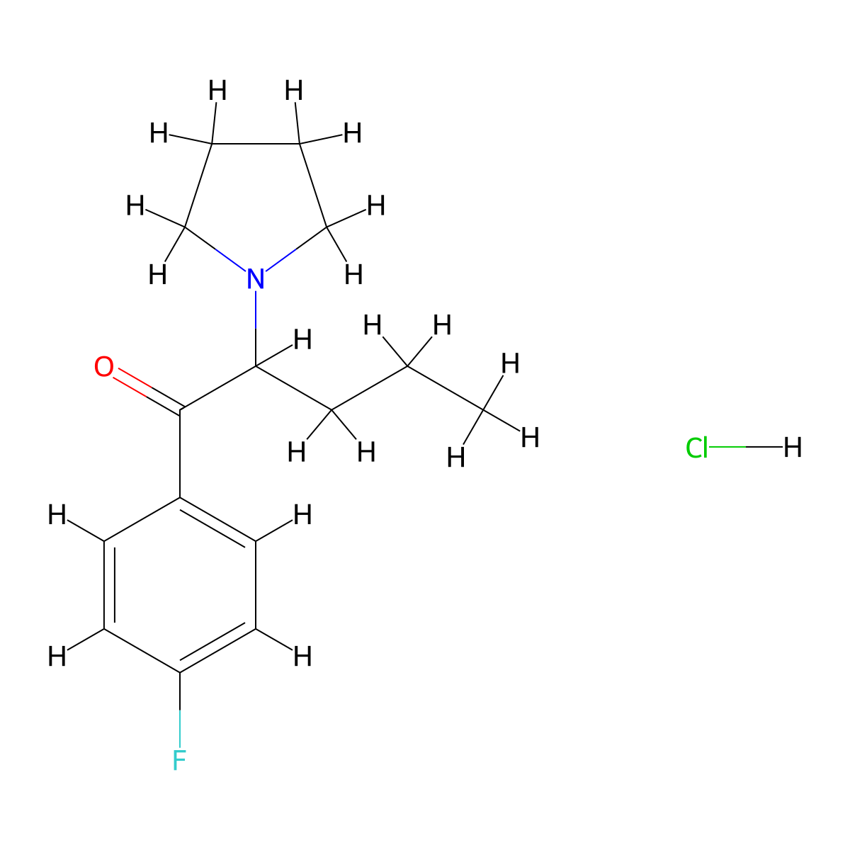 4'-Fluoro-alpha-pyrrolidinopentiophenone hydrochloride molecular structure, CAS 850352-31-7