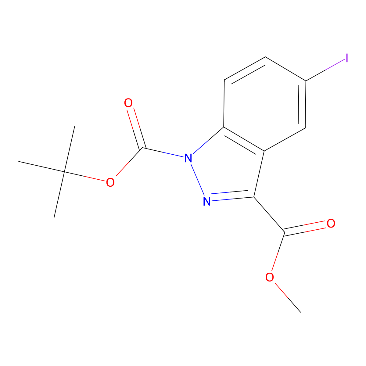 1-tert-Butyl 3-methyl 5-iodo-1H-indazole-1,3-dicarboxylate molecular structure, CAS 850363-55-2