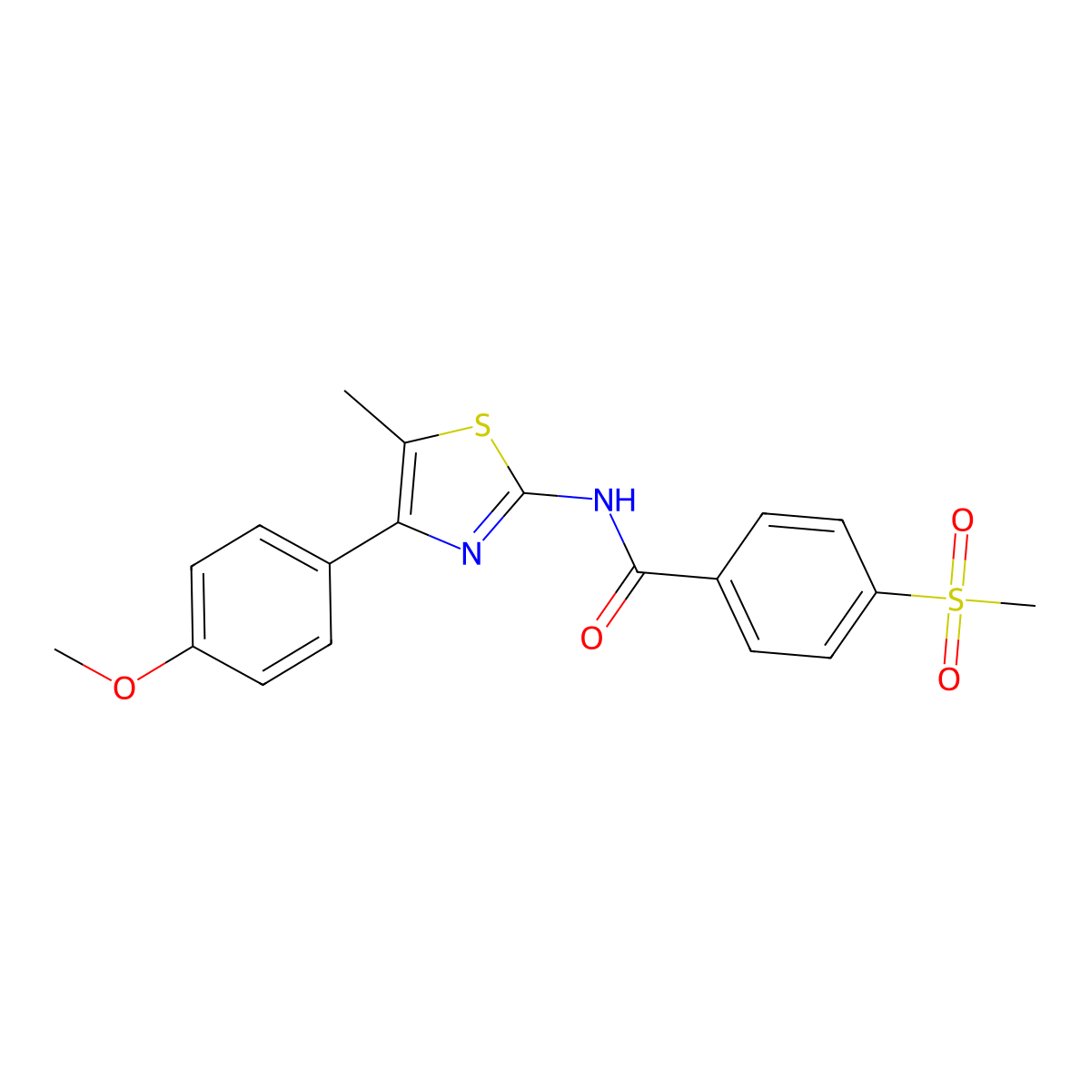 N-(4-(4-methoxyphenyl)-5-methylthiazol-2-yl)-4-(methylsulfonyl)benzamide molecular structure, CAS 850372-23-5