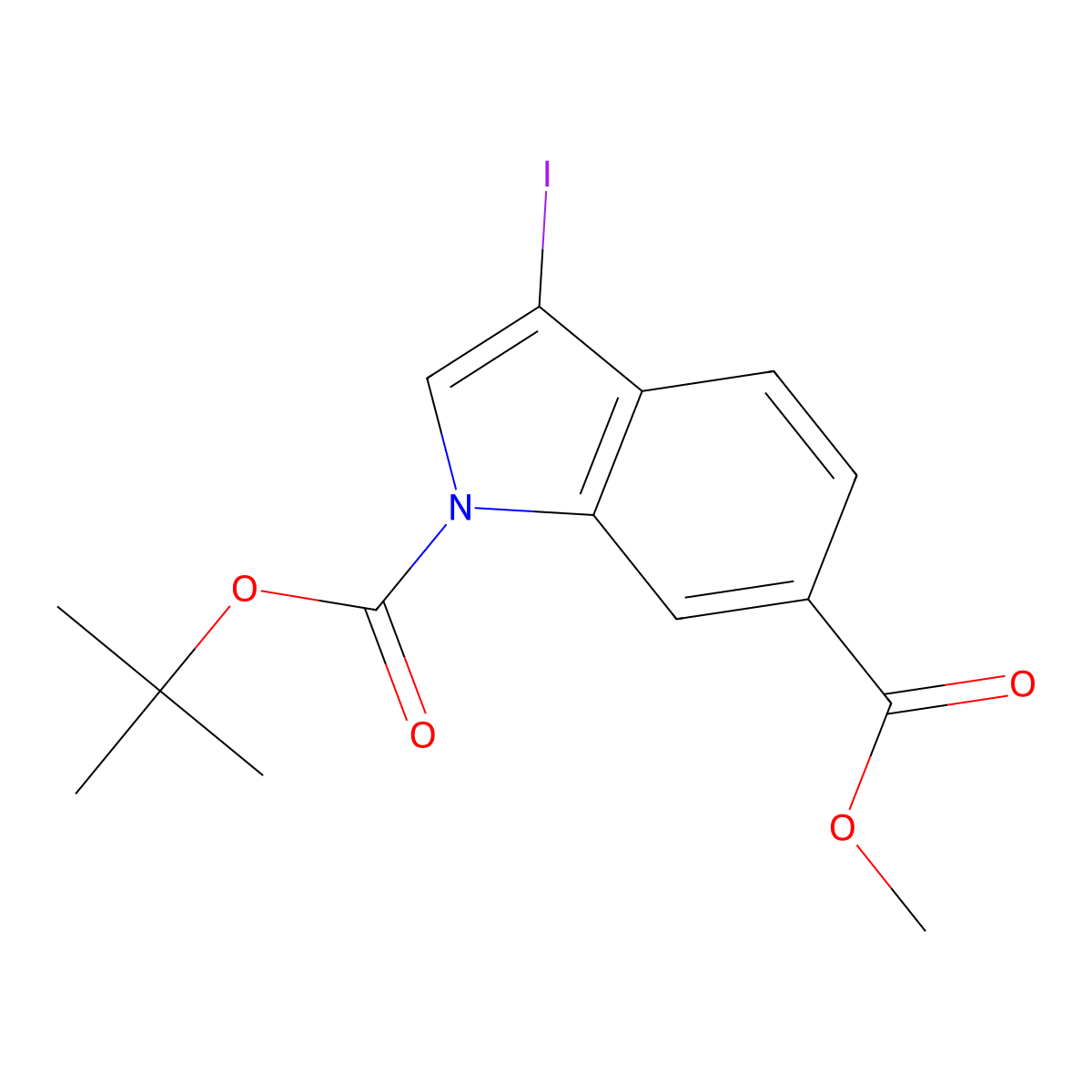 1-tert-butyl 6-methyl 3-iodo-1H-indole-1,6-dicarboxylate molecular structure, CAS 850374-94-6