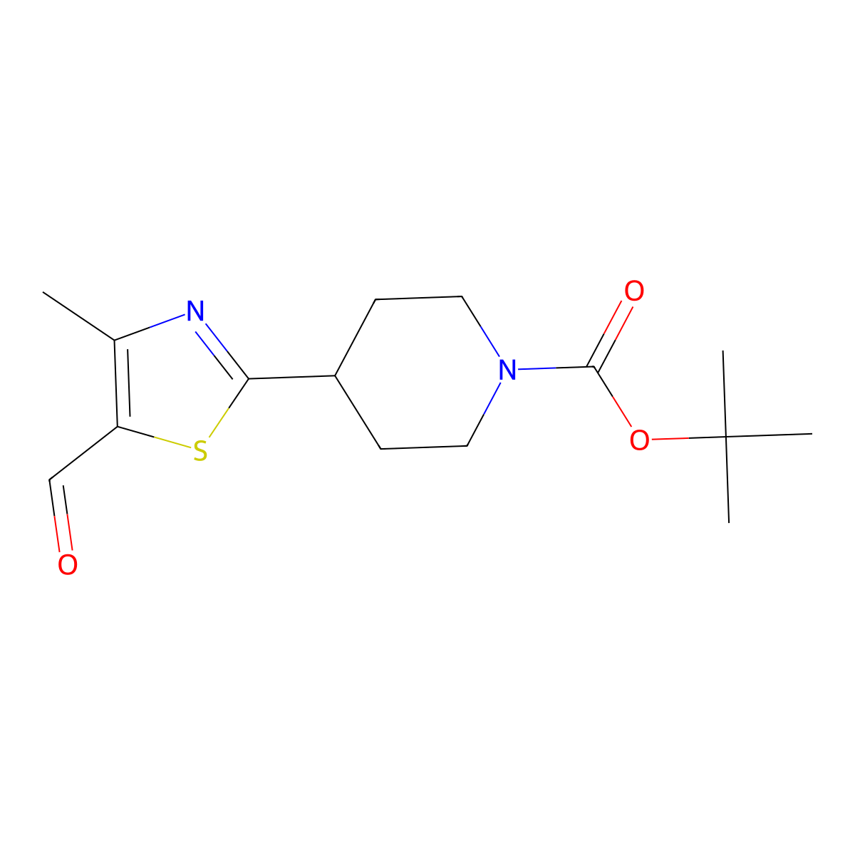 Tert-butyl 4-(5-formyl-4-methyl-1,3-thiazol-2-YL)piperidine-1-carboxylate molecular structure, CAS 850374-97-9
