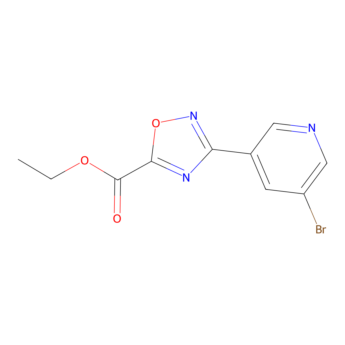Ethyl 3-(5-bromopyridin-3-yl)-1,2,4-oxadiazole-5-carboxylate molecular structure, CAS 850375-34-7