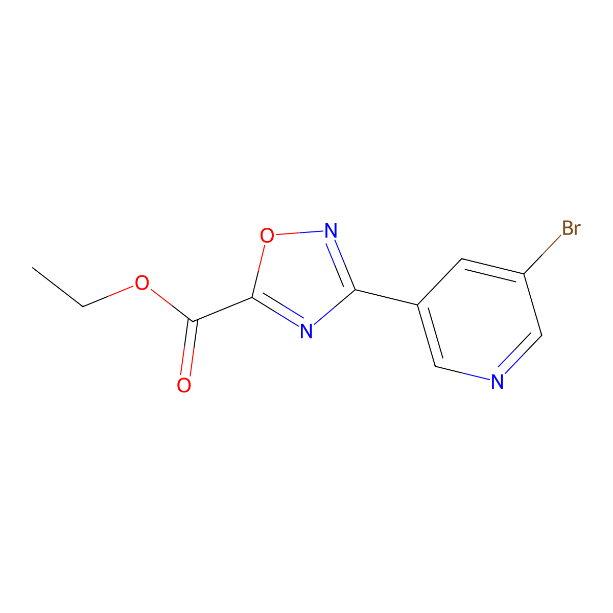 Ethyl 3-(5-bromopyridin-3-yl)-1,2,4-oxadiazole-5-carboxylate molecular structure, CAS 850375-34-7