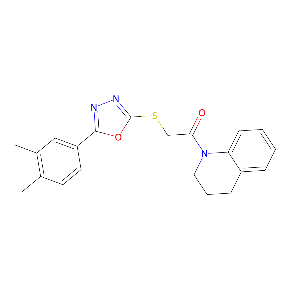1-(3,4-dihydroquinolin-1(2H)-yl)-2-((5-(3,4-dimethylphenyl)-1,3,4-oxadiazol-2-yl)thio)ethanone molecular structure, CAS 850379-56-5
