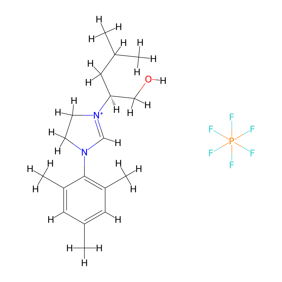 (S)-3-(1-Hydroxy-4-methylpentan-2-yl)-1-mesityl-4,5-dihydro-1H-imidazol-3-ium hexafluorophosphate(V) molecular structure, CAS 850468-97-2