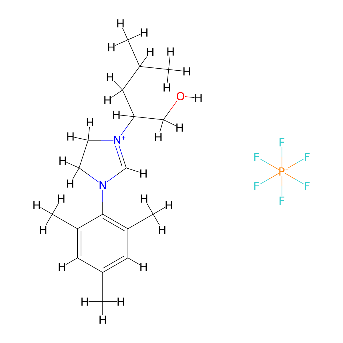 (S)-1-(1-Hydroxy-4-methylpentan-2-yl)-3-mesityl-4,5-dihydro-1H-imidazol-3-ium hexafluorophosphate(V) molecular structure, CAS 850468-98-3