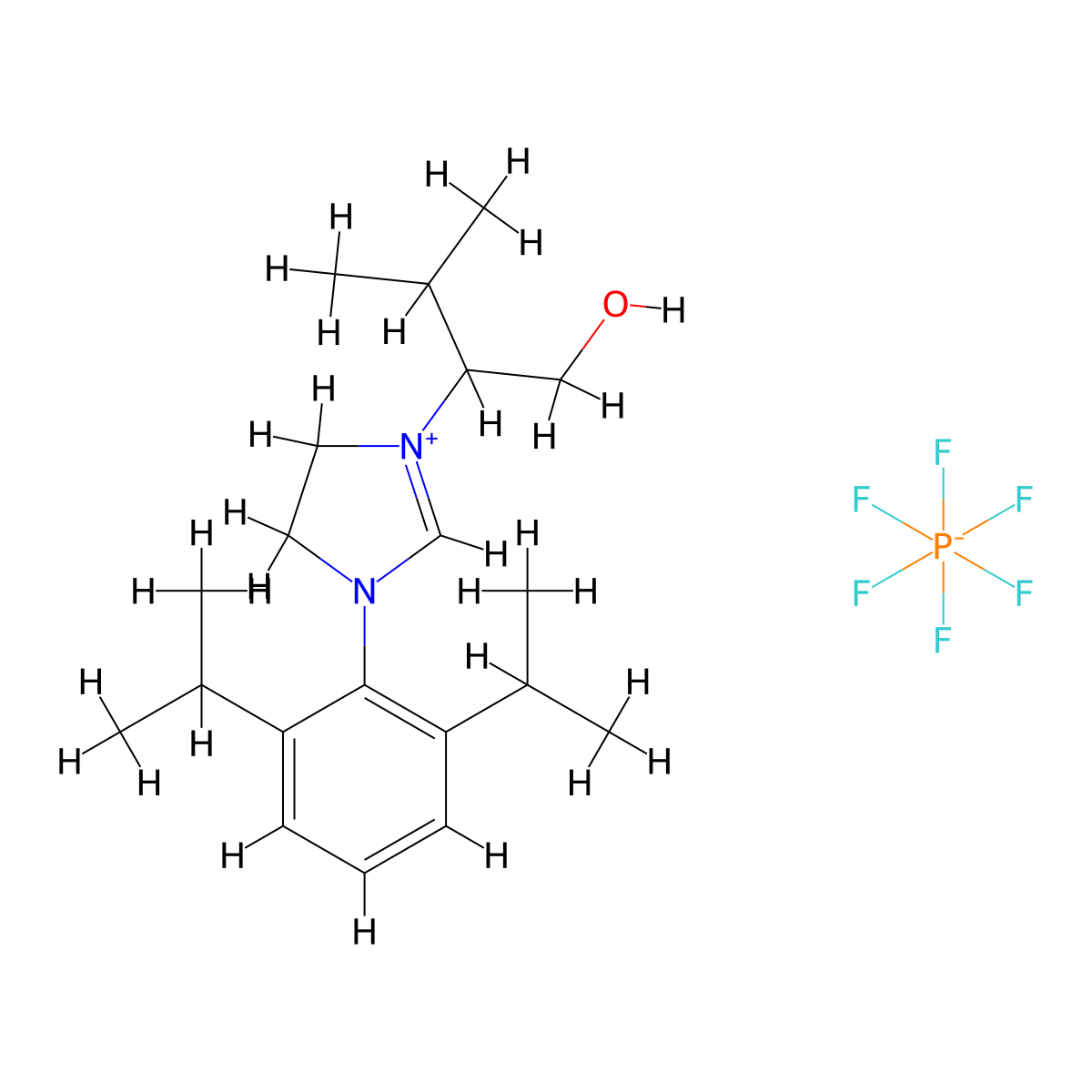 (S)-3-(2,6-Diisopropylphenyl)-1-(1-hydroxy-3-methylbutan-2-yl)-4,5-dihydro-1H-imidazol-3-ium hexafluorophosphate(V) molecular structure, CAS 850469-08-8