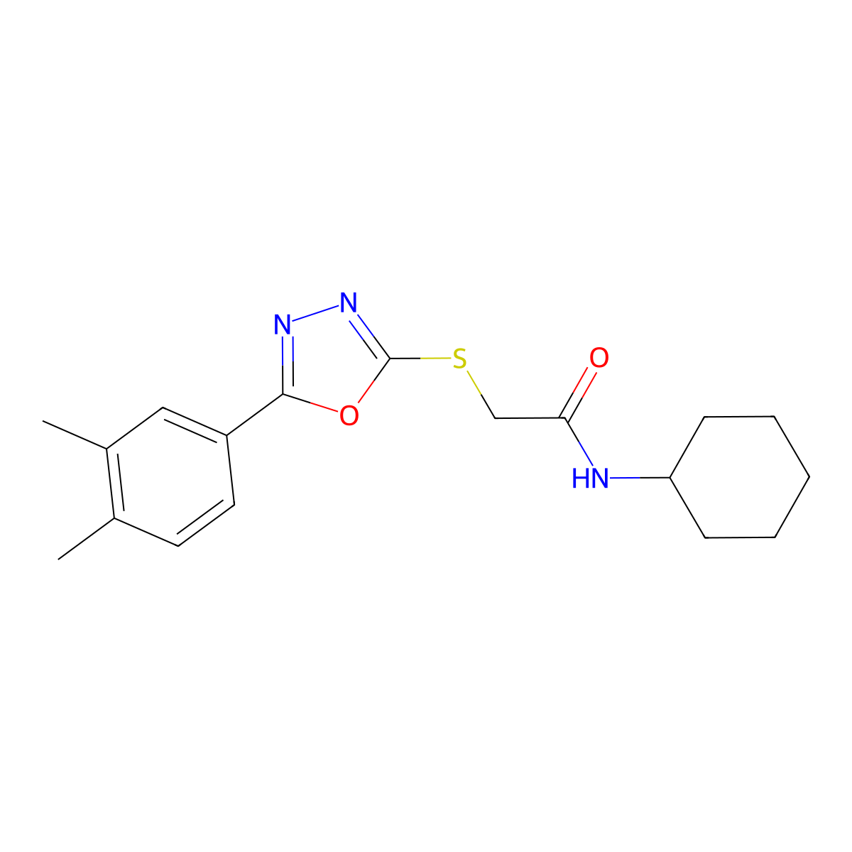 N-Cyclohexyl-2-{[5-(3,4-dimethylphenyl)-1,3,4-oxadiazol-2-YL]sulfanyl}acetamide molecular structure, CAS 850471-74-8