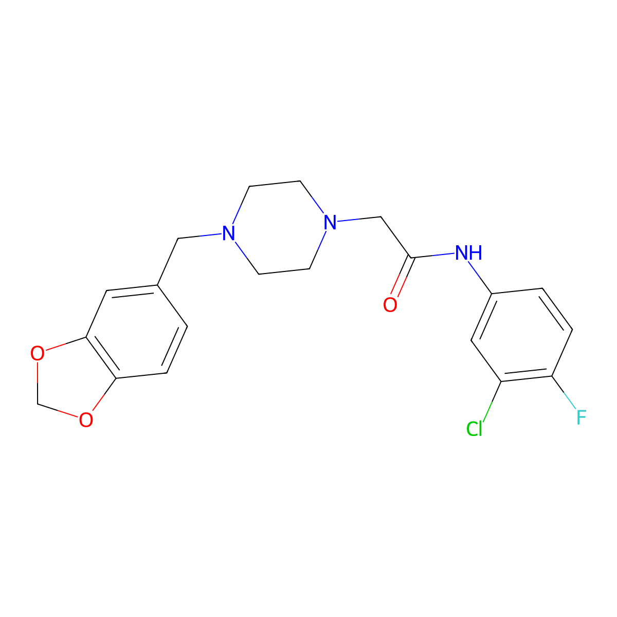 2-[4-(1,3-benzodioxol-5-ylmethyl)piperazin-1-yl]-N-(3-chloro-4-fluorophenyl)acetamide molecular structure, CAS 850472-81-0