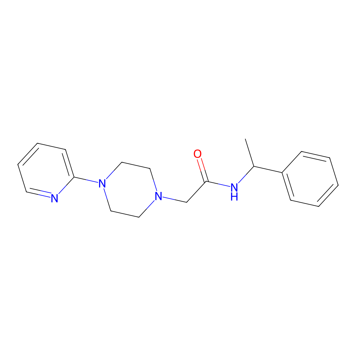 N-(1-phenylethyl)-2-(4-pyridin-2-ylpiperazin-1-yl)acetamide molecular structure, CAS 850473-23-3