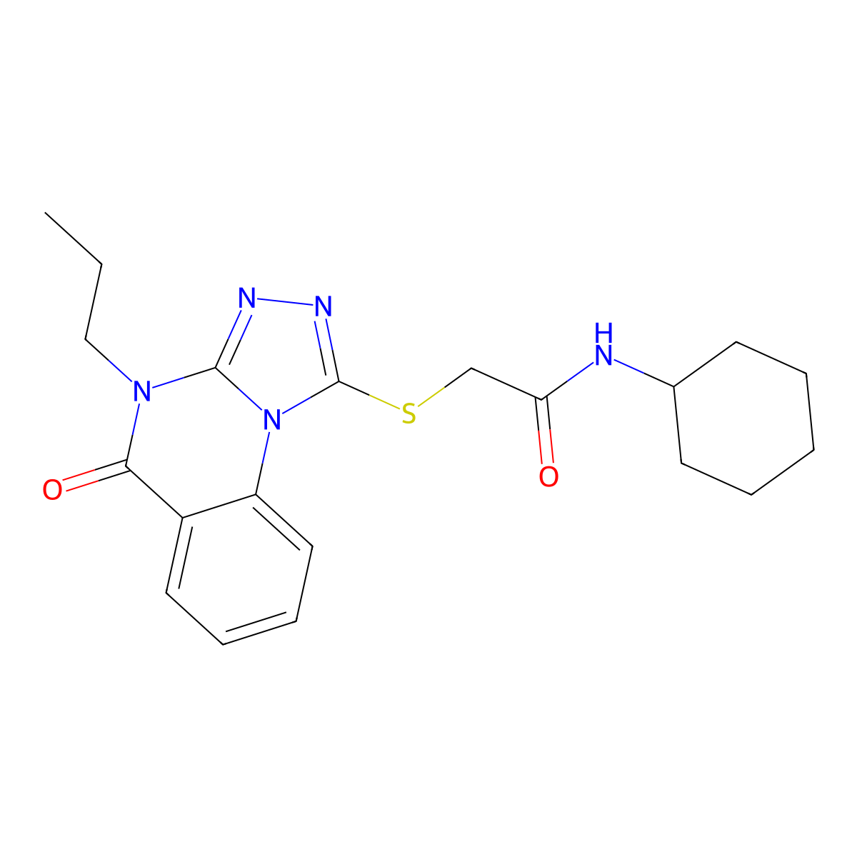N-cyclohexyl-2-[(5-oxo-4-propyl-[1,2,4]triazolo[4,3-a]quinazolin-1-yl)sulfanyl]acetamide molecular structure, CAS 850476-08-3