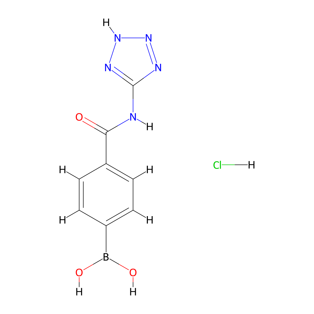 (4-((1H-Tetrazol-5-yl)carbamoyl)phenyl)boronic acid hydrochloride molecular structure, CAS 850568-31-9