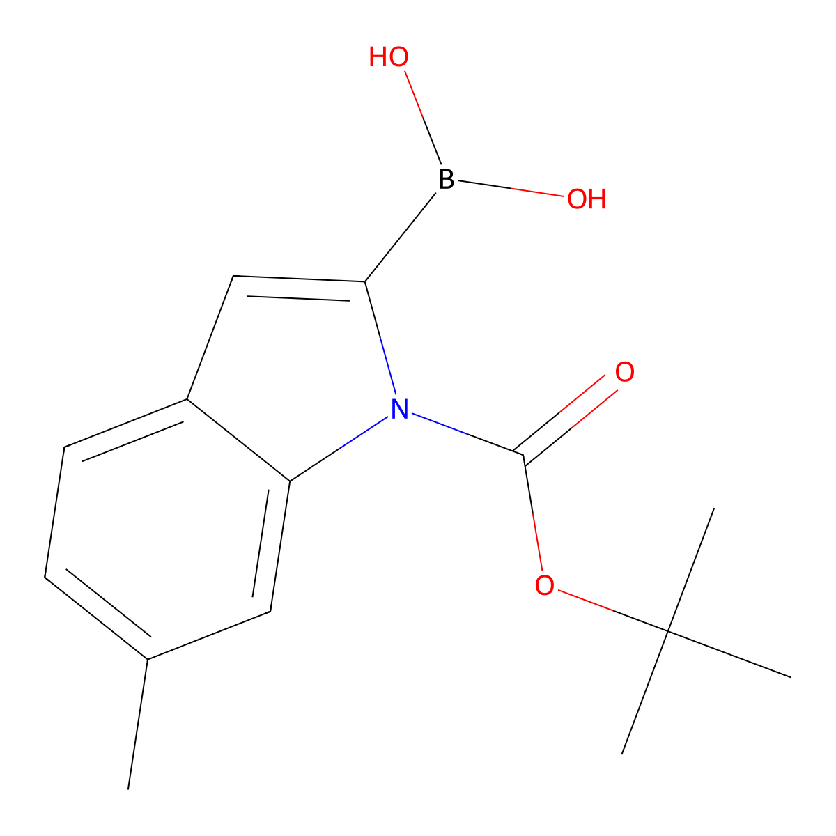 6-Methyl-1H-indole-2-boronic acid, N-BOC protected molecular structure, CAS 850568-51-3