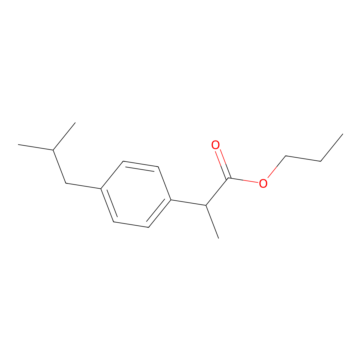 Propyl 2-[4-(2-methylpropyl)phenyl]propanoate molecular structure, CAS 85061-30-9