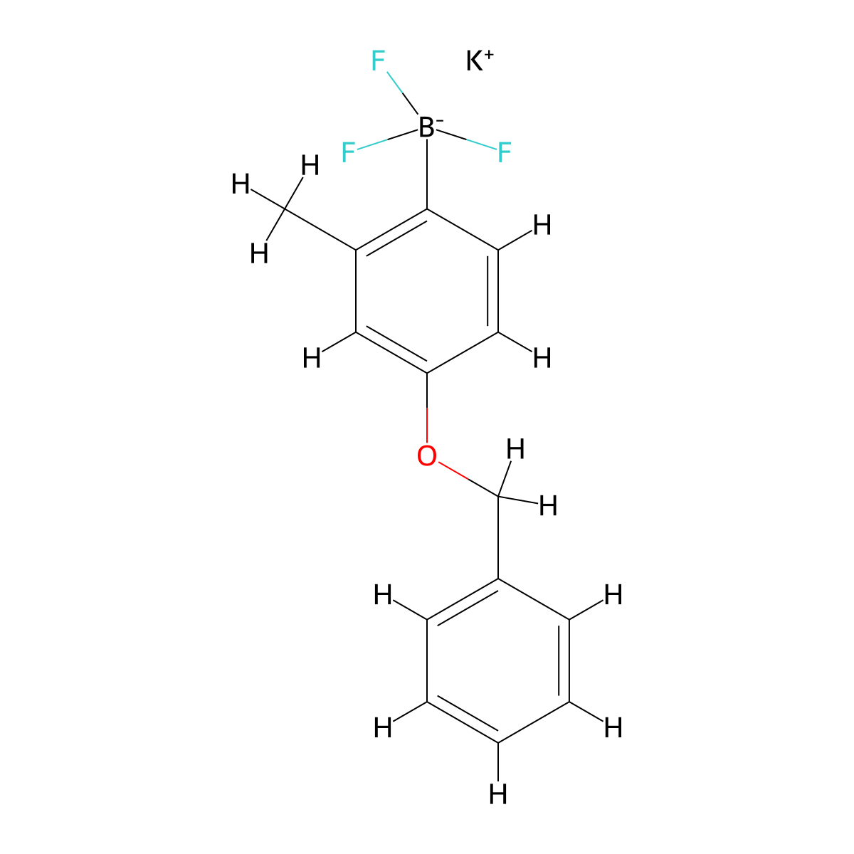 Borate(1-), trifluoro(2-methyl-4-(phenylmethoxy)phenyl)-, potassium (1:1), (T-4)- molecular structure, CAS 850623-43-7