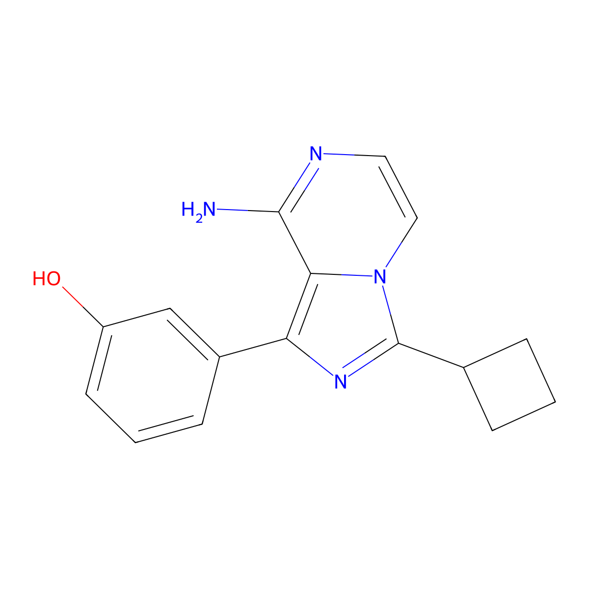 3-(8-Amino-3-cyclobutylimidazo[1,5-a]pyrazin-1-yl)phenol molecular structure, CAS 850640-17-4