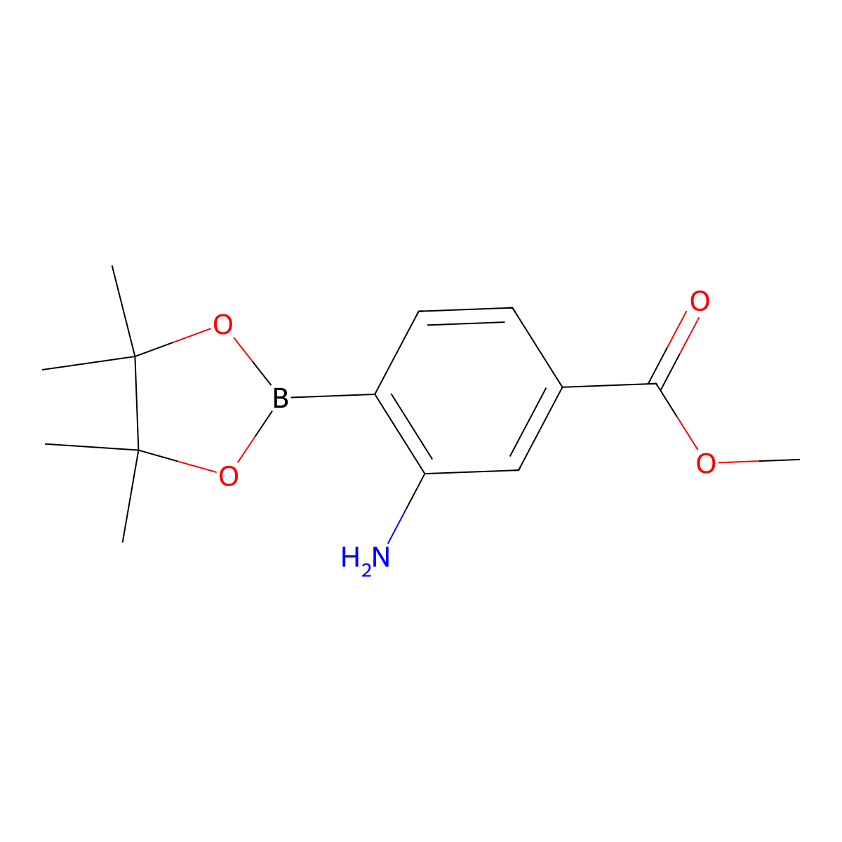 Methyl 3-amino-4-(4,4,5,5-tetramethyl-1,3,2-dioxaborolan-2-yl)benzoate molecular structure, CAS 850689-26-8