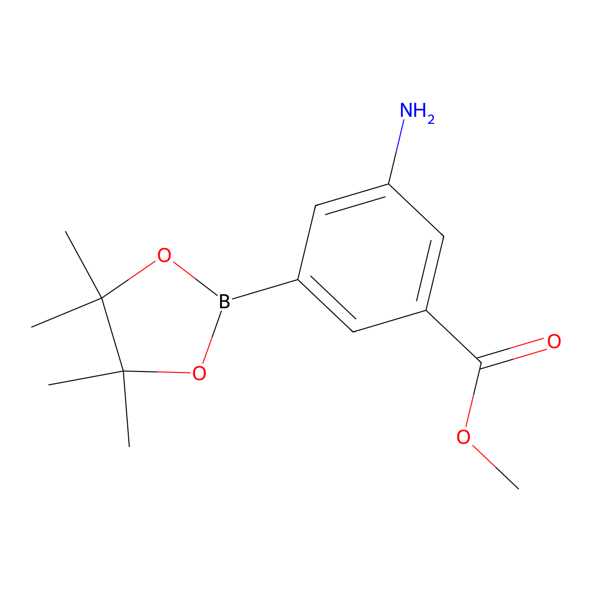 Methyl 3-amino-5-(4,4,5,5-tetramethyl-1,3,2-dioxaborolan-2-yl)benzoate molecular structure, CAS 850689-27-9