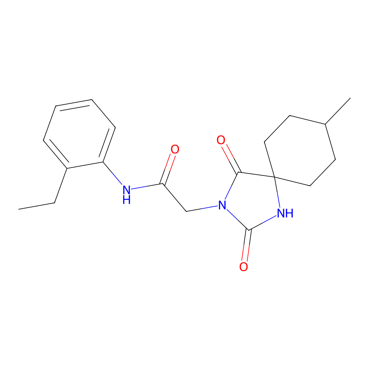 N-(2-ethylphenyl)-2-(8-methyl-2,4-dioxo-1,3-diazaspiro[4.5]decan-3-yl)acetamide molecular structure, CAS 850704-65-3