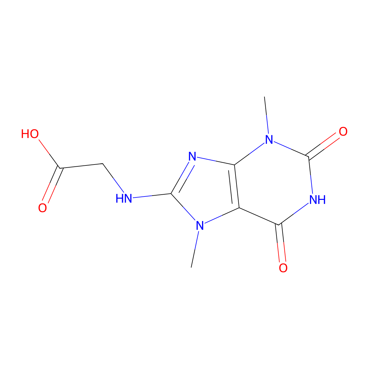 2-((3,7-dimethyl-2,6-dioxo-2,3,6,7-tetrahydro-1H-purin-8-yl)amino)acetic acid molecular structure, CAS 850718-84-2