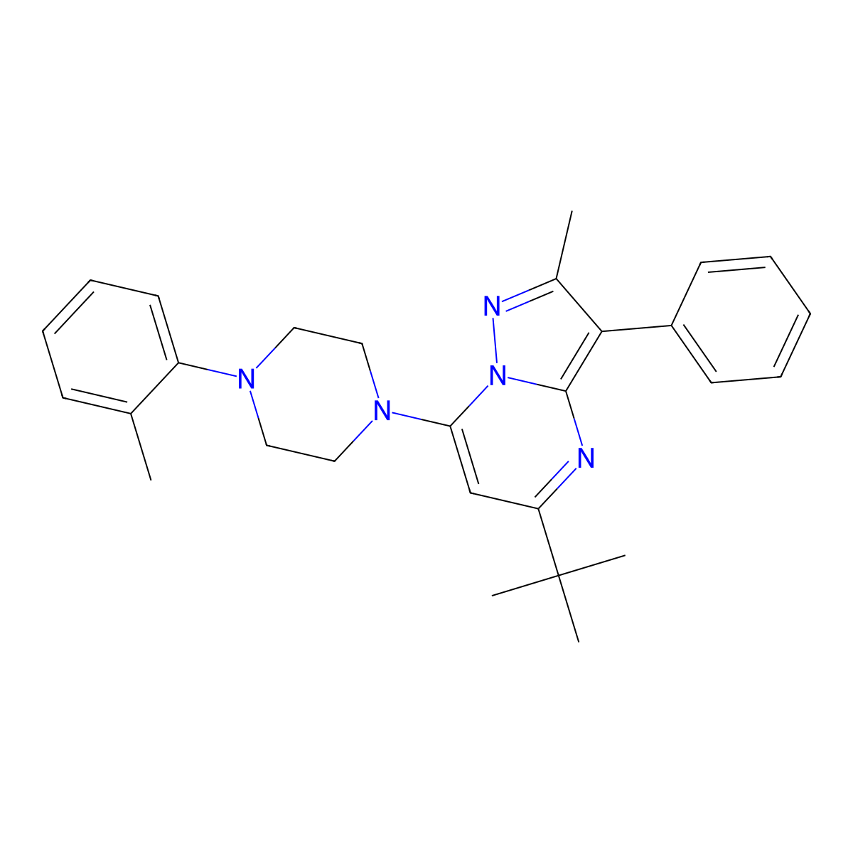 5-Tert-butyl-2-methyl-7-[4-(2-methylphenyl)piperazin-1-yl]-3-phenylpyrazolo[1,5-a]pyrimidine molecular structure, CAS 850719-18-5