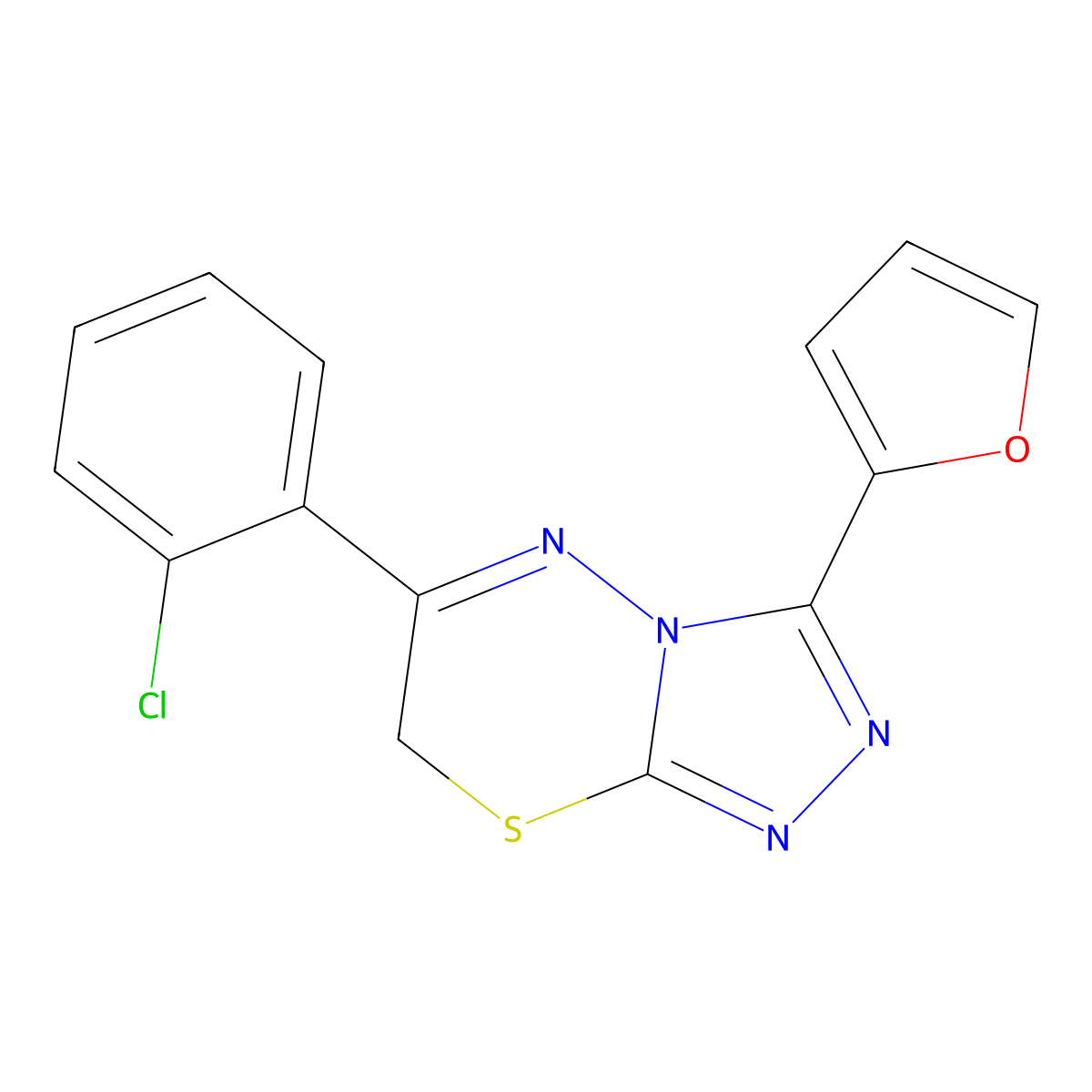 6-(2-chlorophenyl)-3-(furan-2-yl)-7H-[1,2,4]triazolo[3,4-b][1,3,4]thiadiazine molecular structure, CAS 850719-20-9