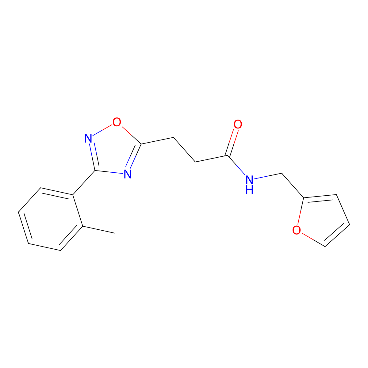 N-(furan-2-ylmethyl)-3-[3-(2-methylphenyl)-1,2,4-oxadiazol-5-yl]propanamide molecular structure, CAS 850719-62-9