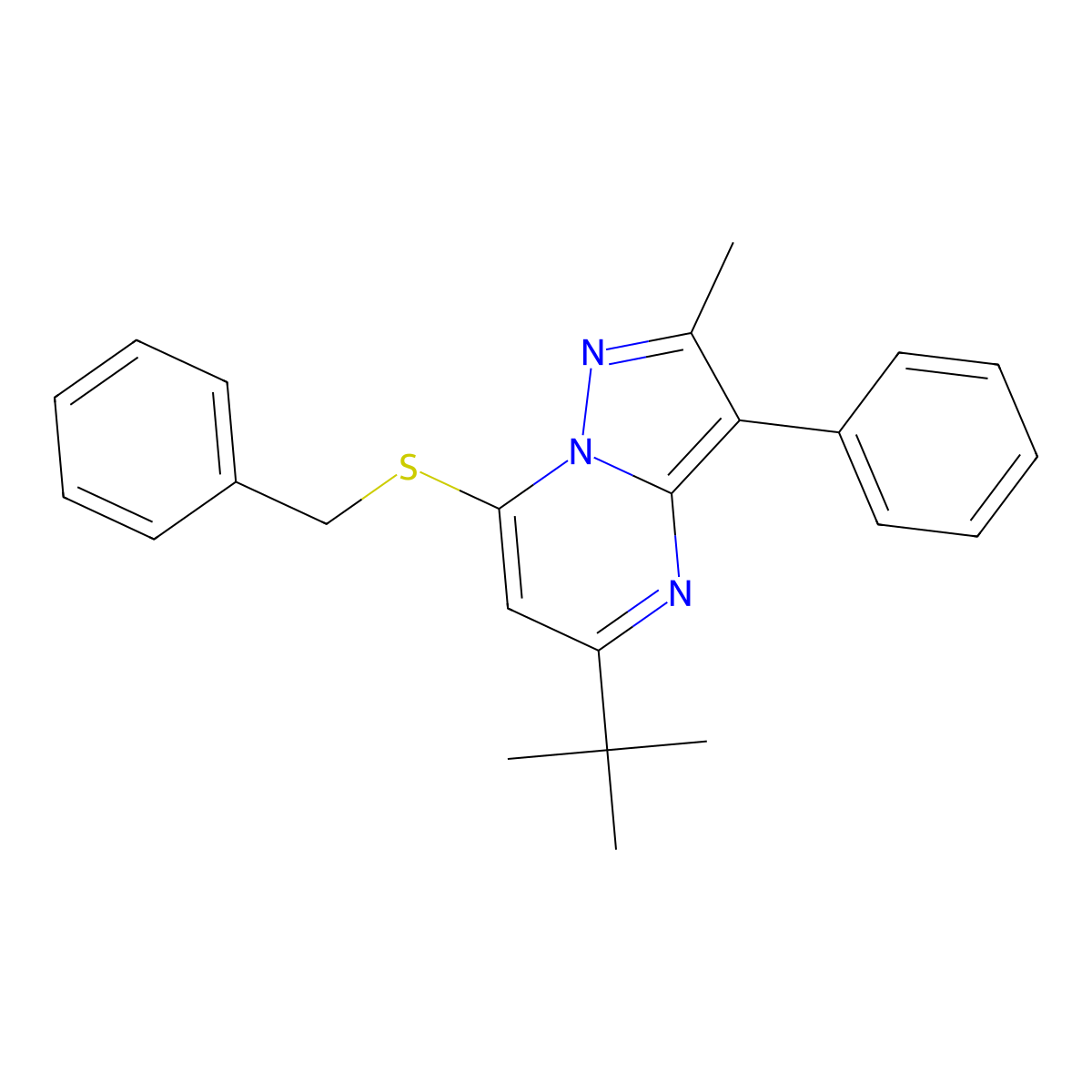 7-(Benzylsulfanyl)-5-tert-butyl-2-methyl-3-phenylpyrazolo[1,5-a]pyrimidine molecular structure, CAS 850719-79-8