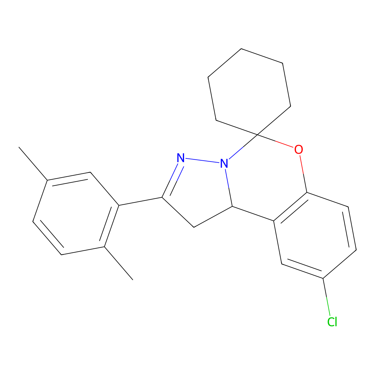9-(2,5-dimethylphenyl)-2-chlorospiro[10aH-benzo[e]2-pyrazolino[1,5-c]1,3-oxazi ne-6,1'-cyclohexane] molecular structure, CAS 850719-88-9