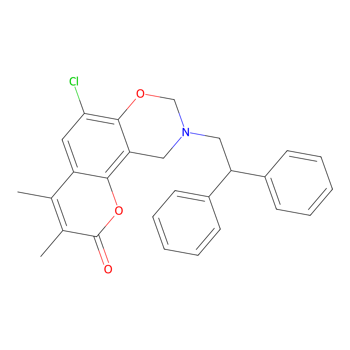 6-chloro-9-(2,2-diphenylethyl)-3,4-dimethyl-9,10-dihydro-2H,8H-chromeno[8,7-e][1,3]oxazin-2-one molecular structure, CAS 850719-95-8