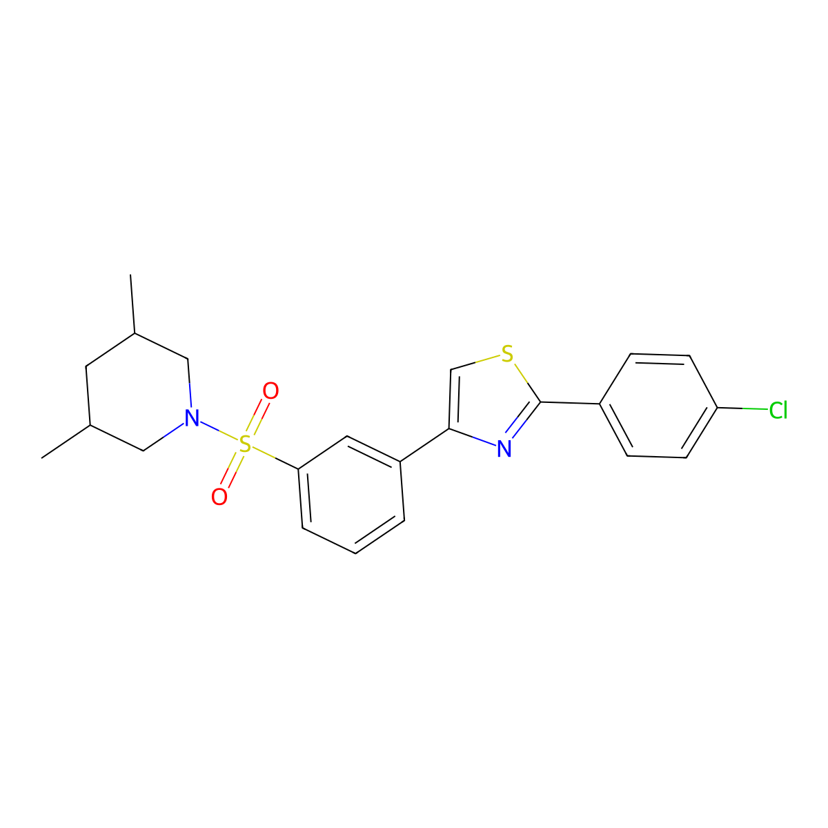 2-(4-Chlorophenyl)-4-{3-[(3,5-dimethylpiperidino)sulfonyl]phenyl}-1,3-thiazole molecular structure, CAS 850719-98-1