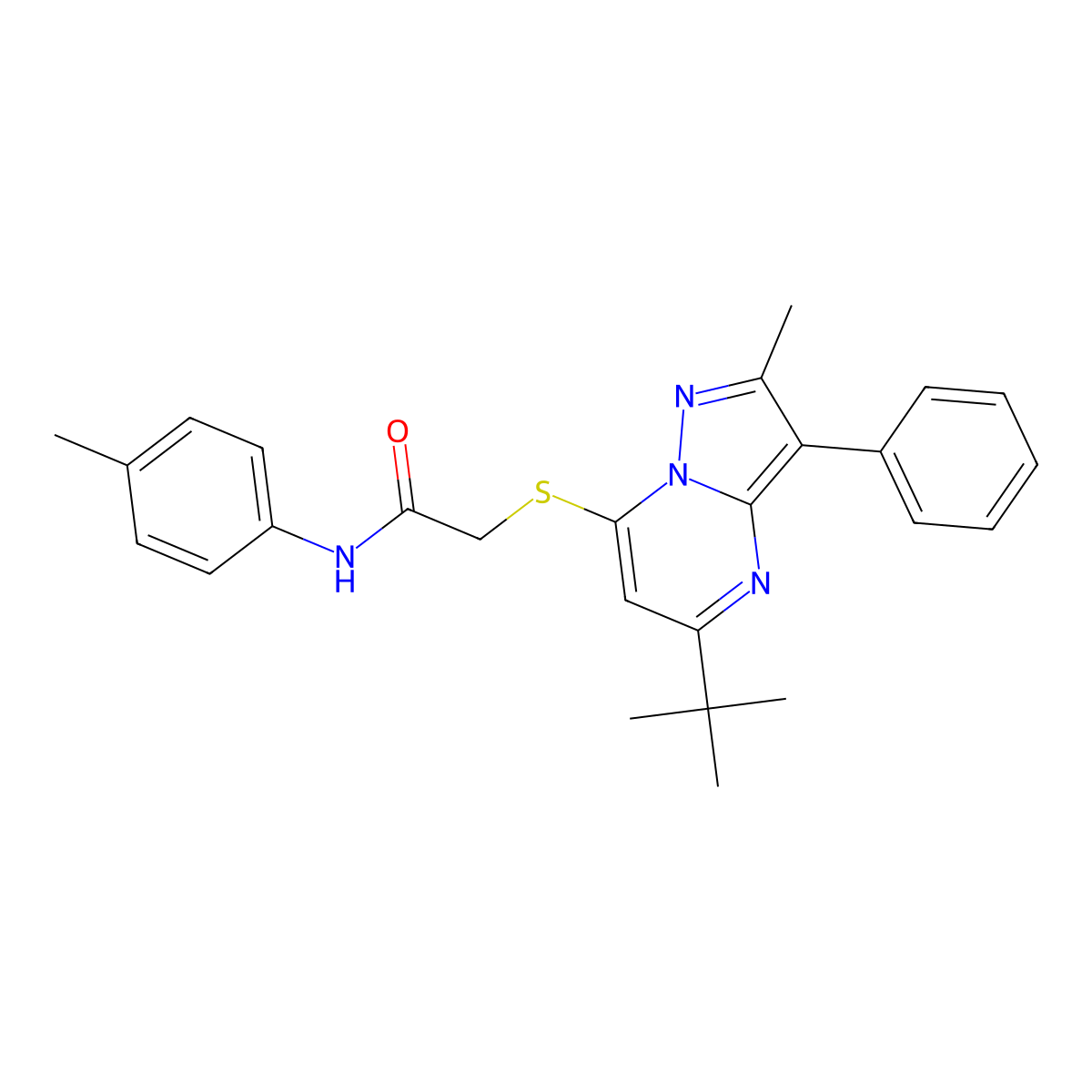 2-[(5-tert-butyl-2-methyl-3-phenylpyrazolo[1,5-a]pyrimidin-7-yl)sulfanyl]-N-(4-methylphenyl)acetamide molecular structure, CAS 850720-43-3