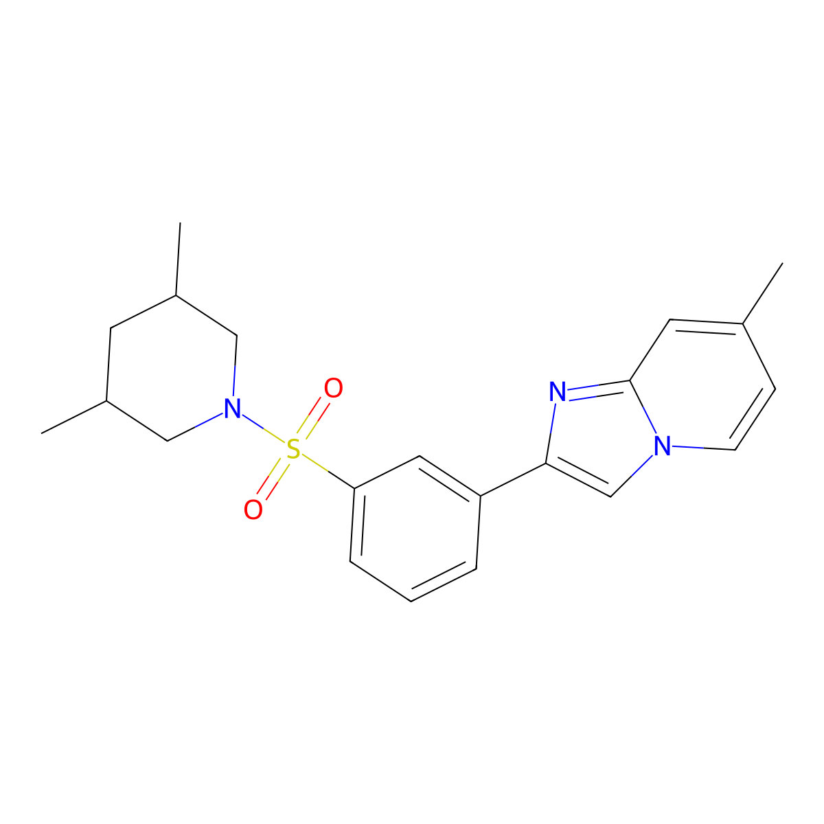 2-{3-[(3,5-Dimethylpiperidin-1-yl)sulfonyl]phenyl}-7-methylimidazo[1,2-a]pyridine molecular structure, CAS 850720-95-5